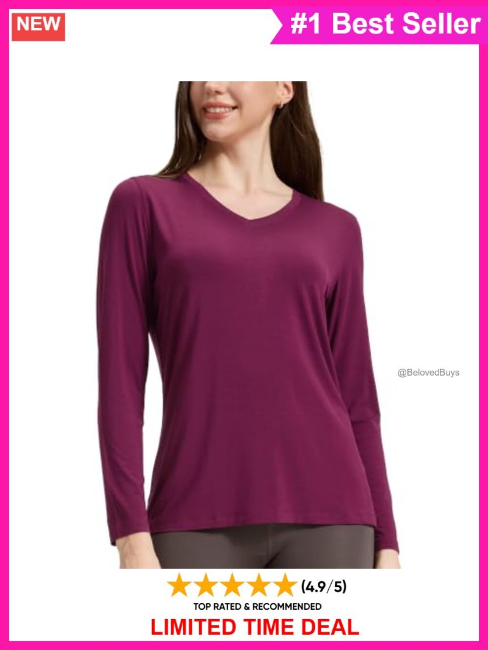 Buttery Soft Bamboo Viscose Long Sleeve V-Neck Shirt Women's